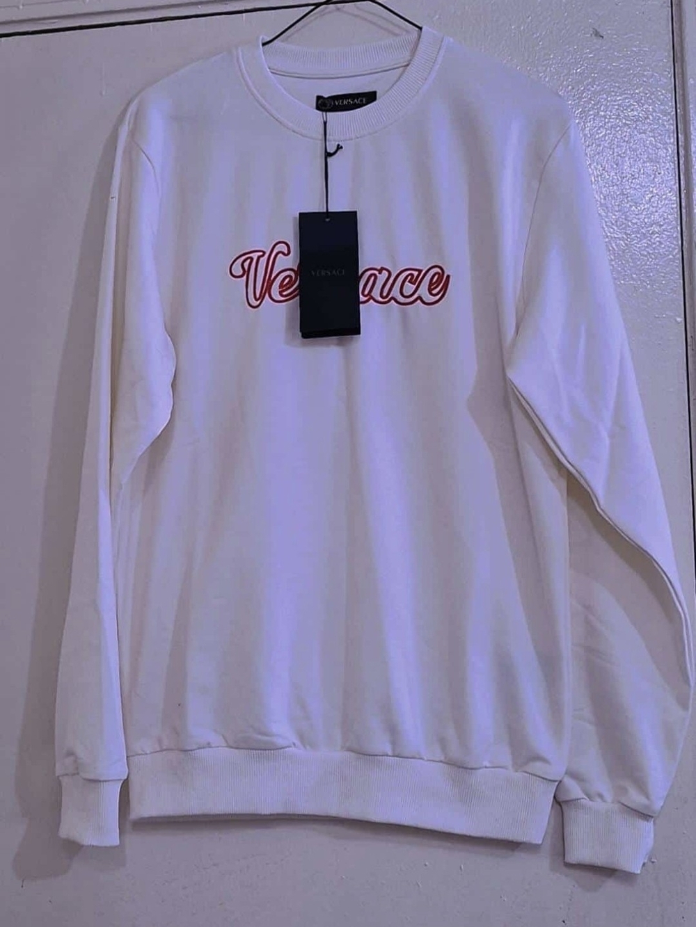 Versace White Sweatshirt with Red Script Logo